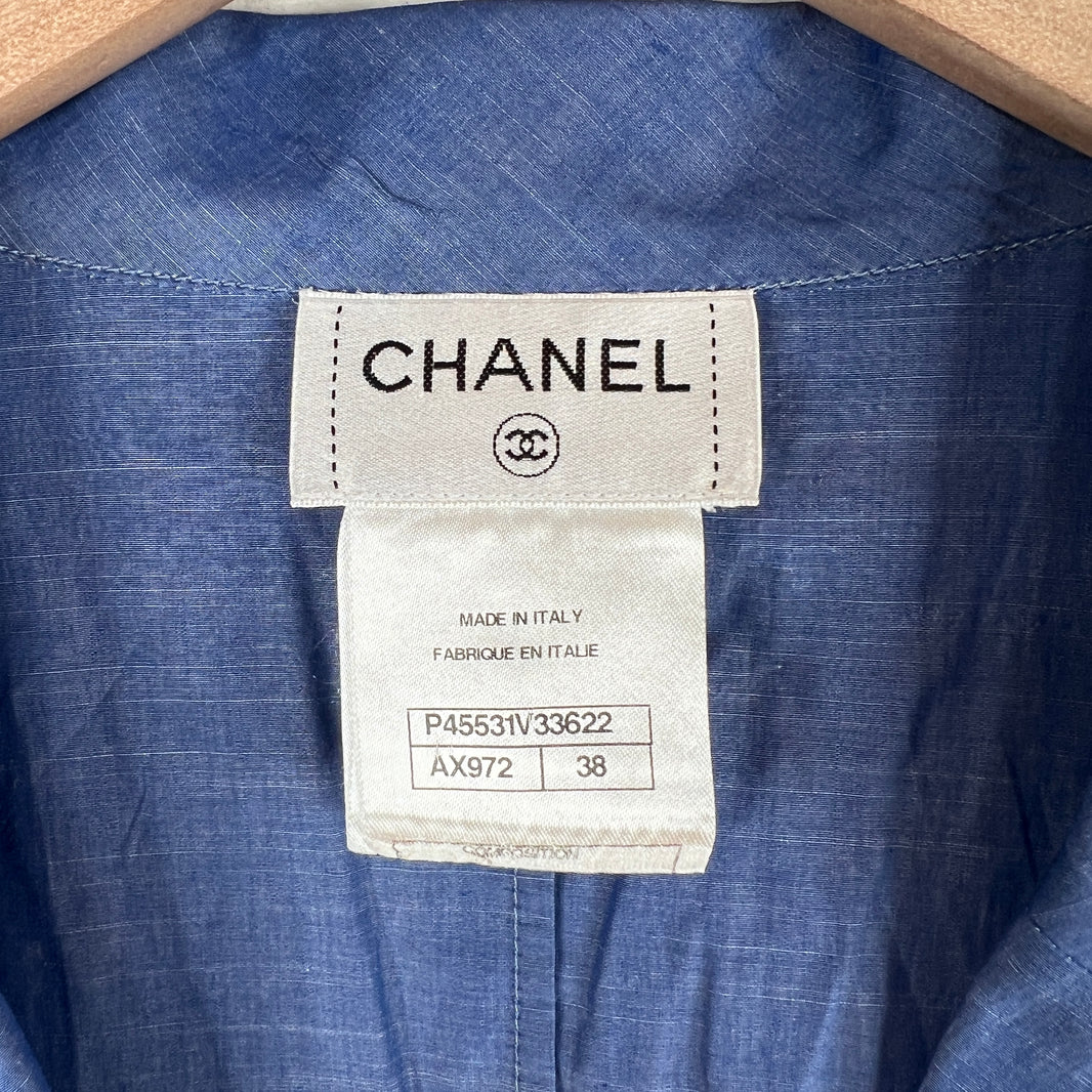 Chanel Blue Button Up Thin Blazer Jacket