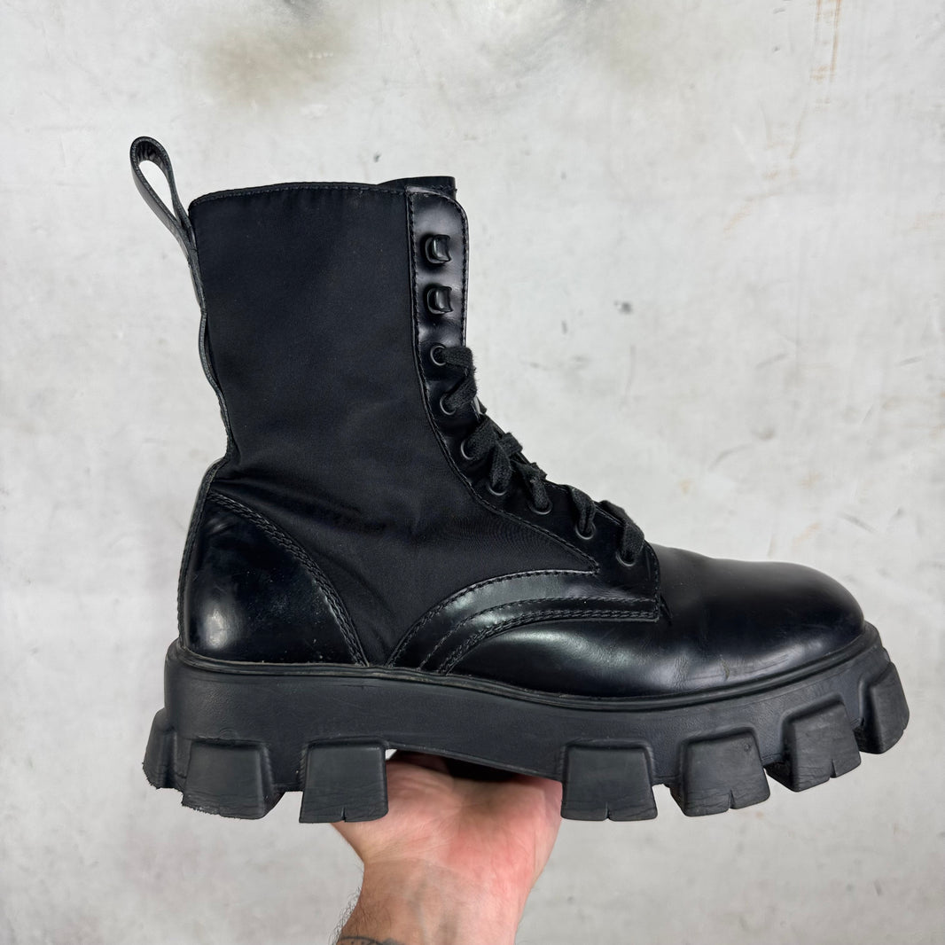 Prada Leather Nylon Monolith Boots