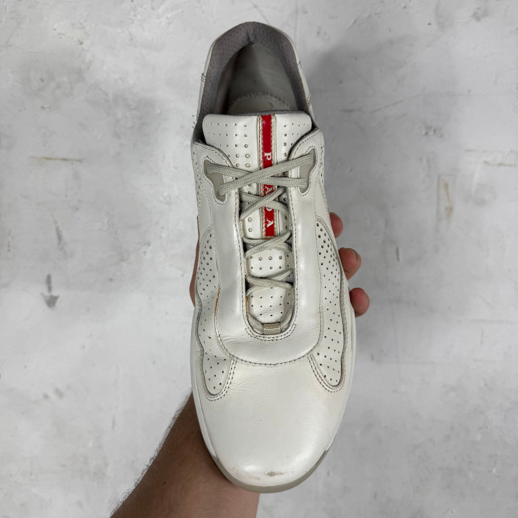Prada White Perforated Leather Americas Cup