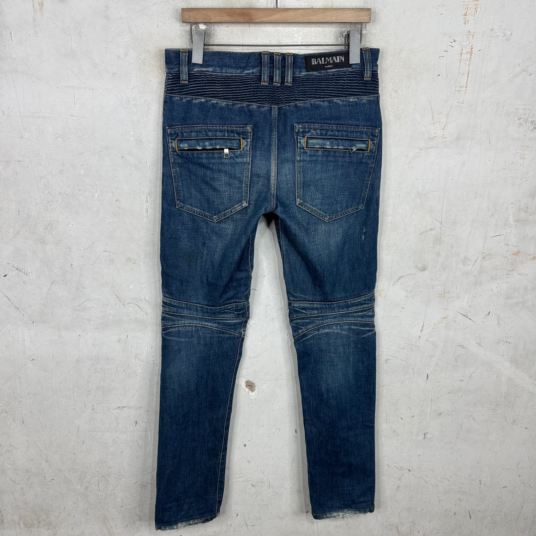 Balmain Medium Wash Decarnin Biker Jeans