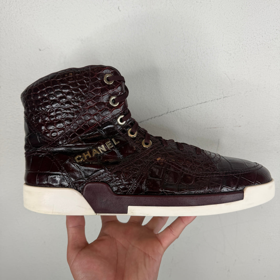 Chanel Croc Leather Embossed Sneakers