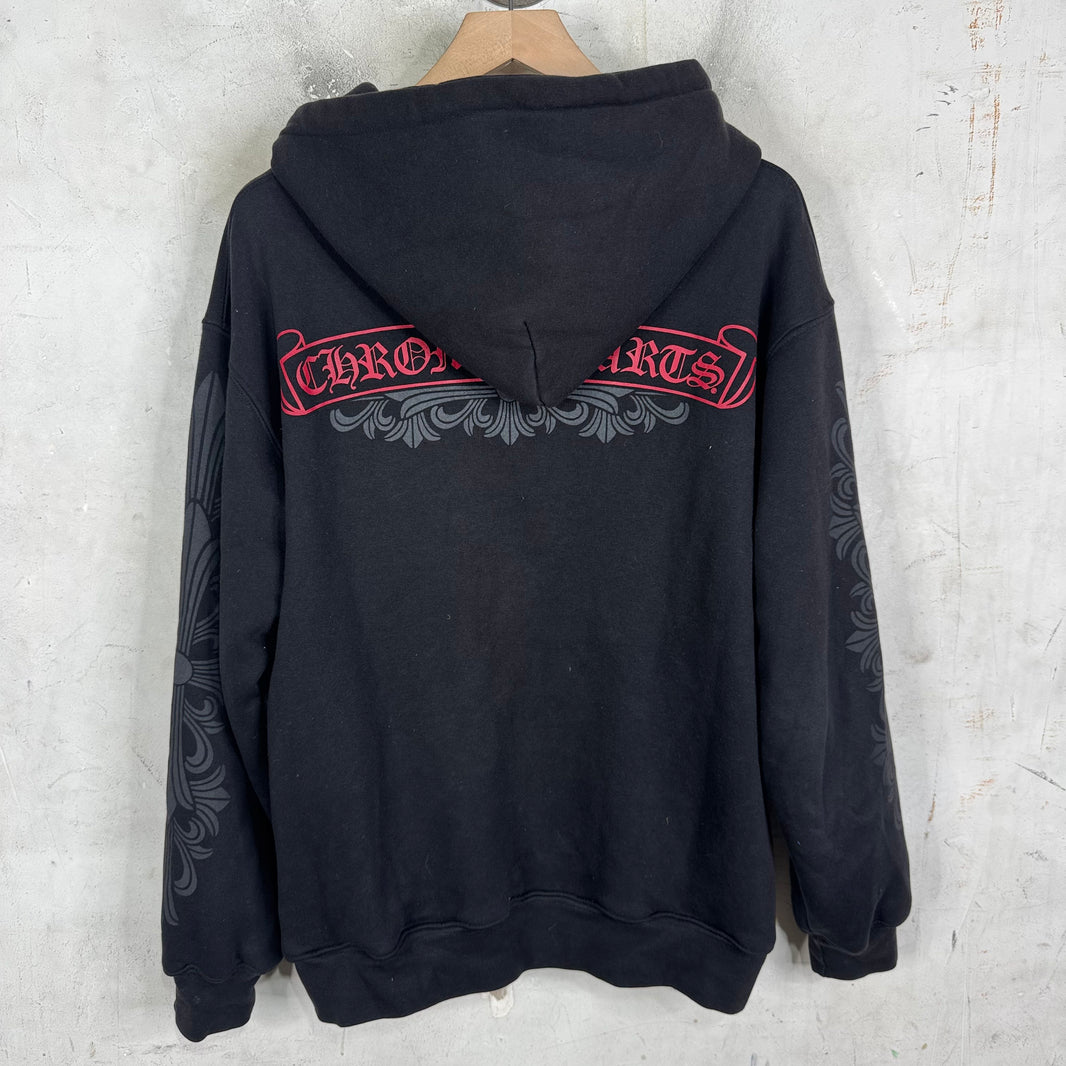 Chrome Hearts Floral Red Scroll Thermal Zip Hoodie
