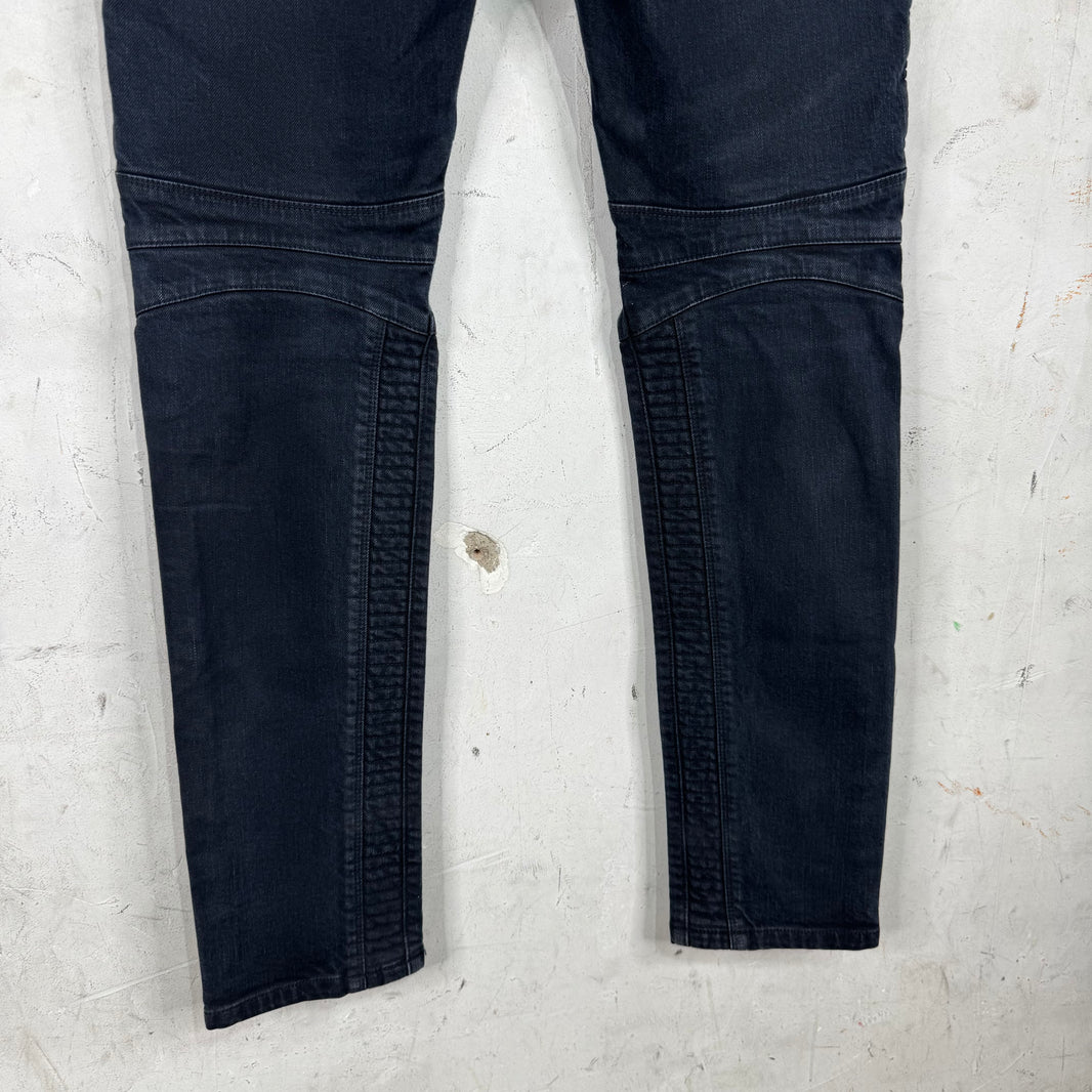 Balmain Washed Black Double Zip Biker Jeans