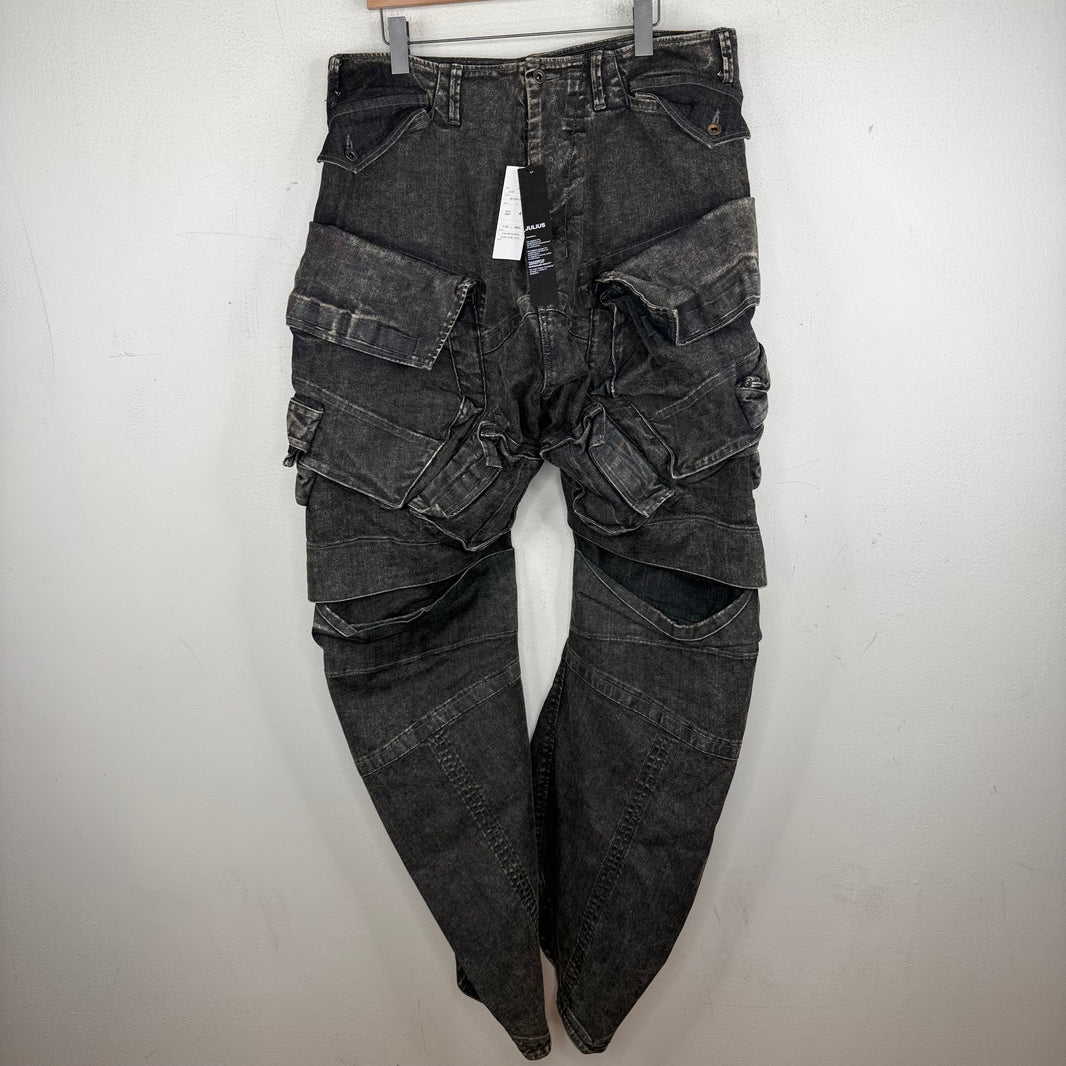 Julius Acid Black Helioz Open Knee Cargo Jeans