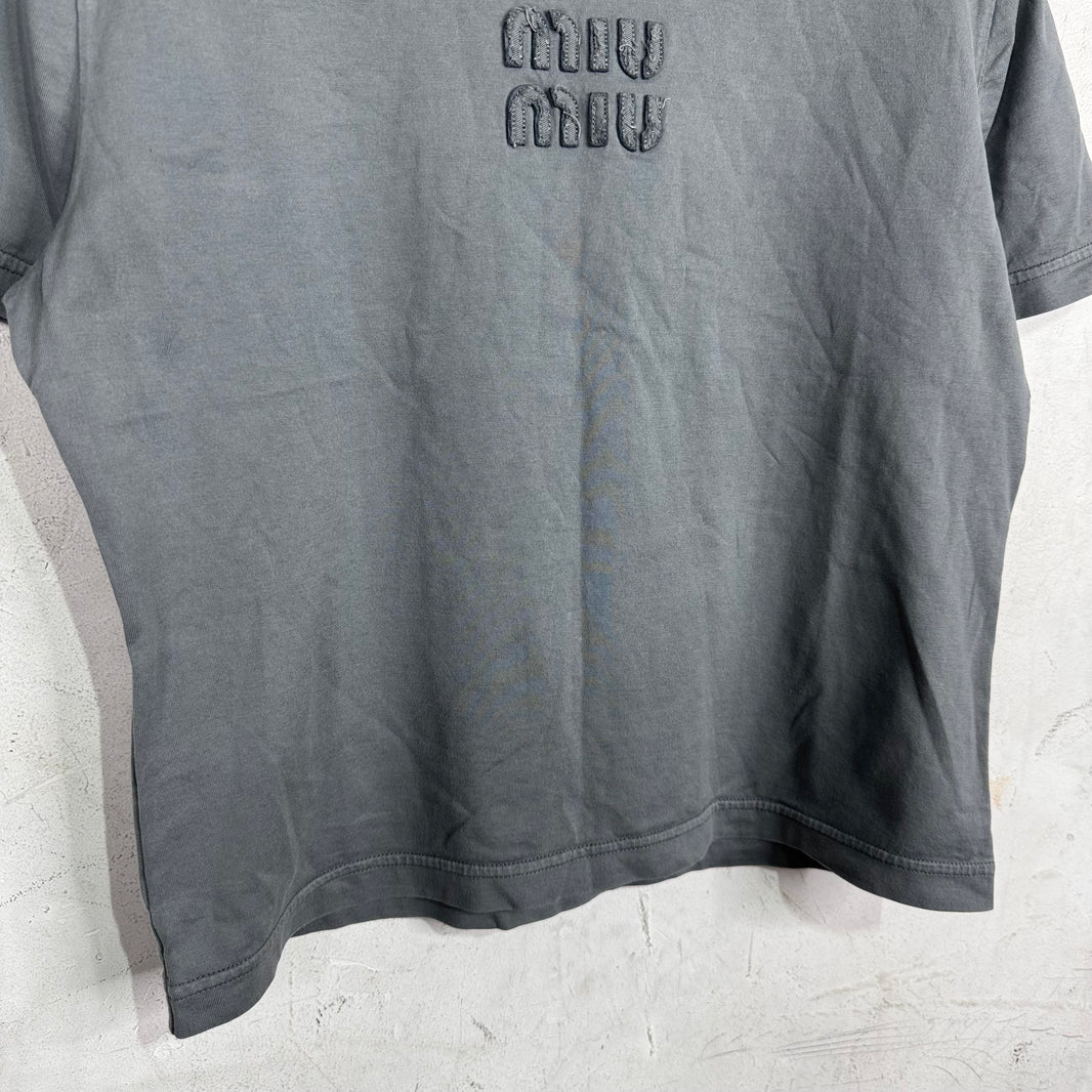 Miu Miu Frayed Patch Logo Baby T-Shirt