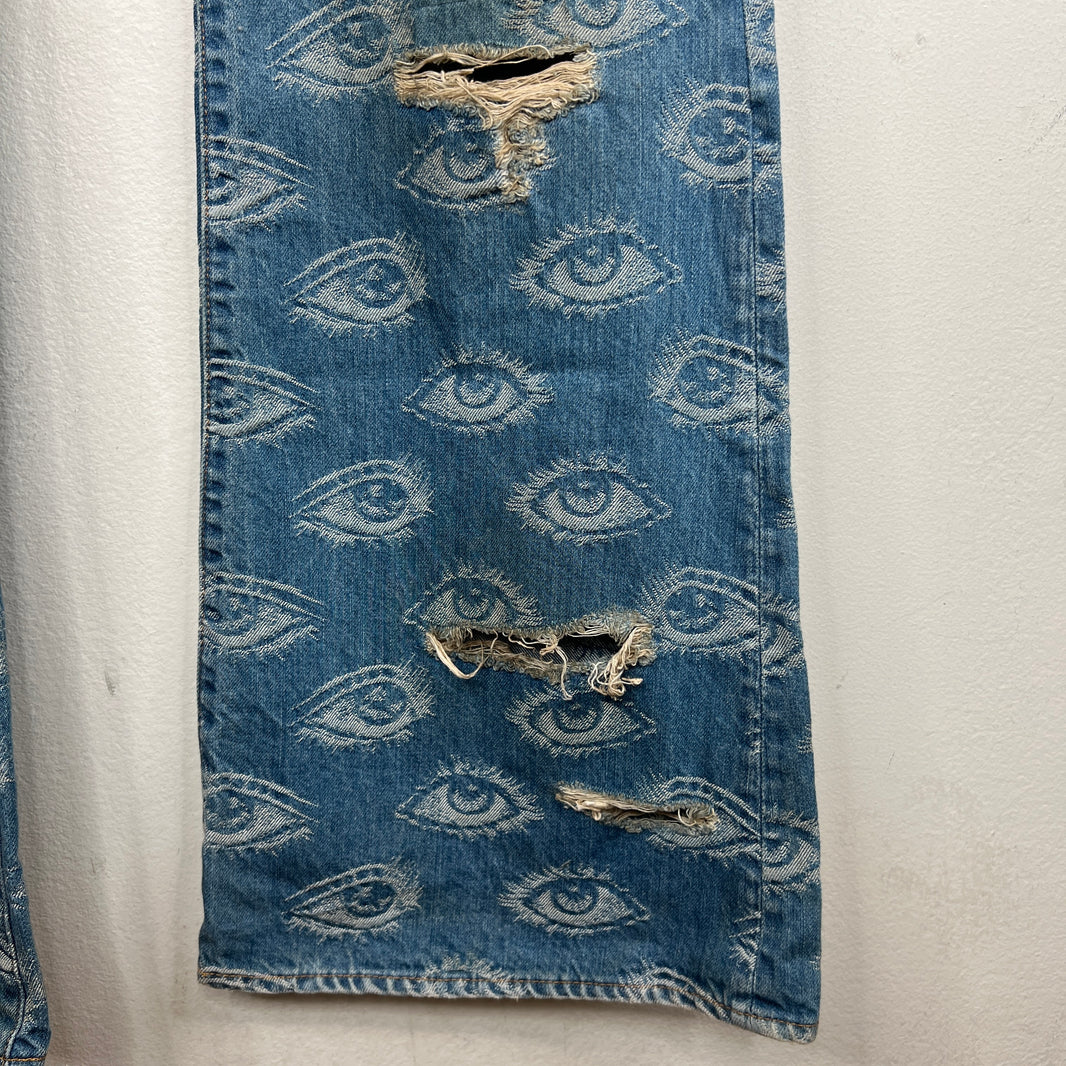 Kapital Blue Distressed Speak Easy Flared Denim Jeans