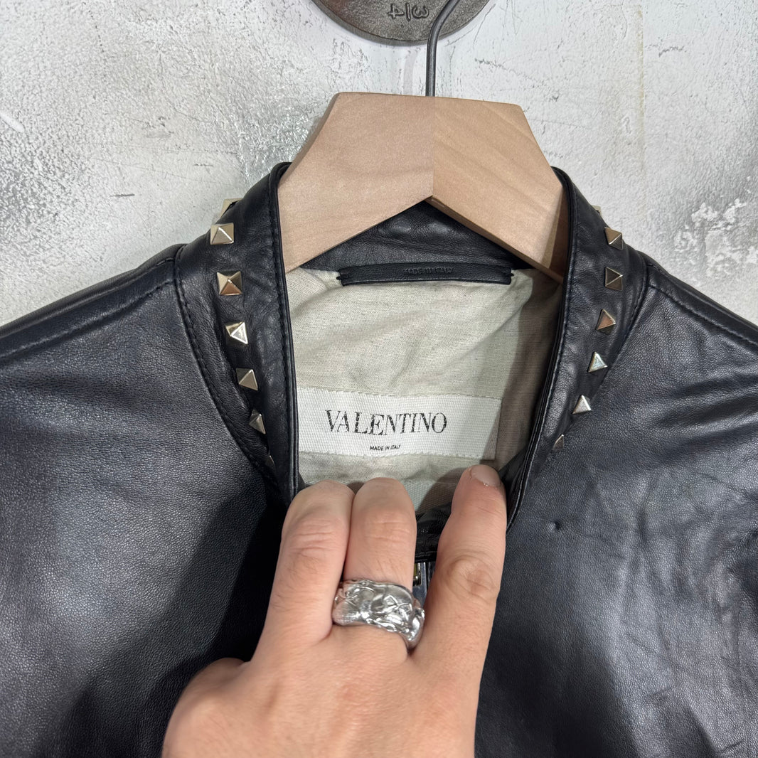Valentino Rock Stud Leather Cafe Racer Jacket