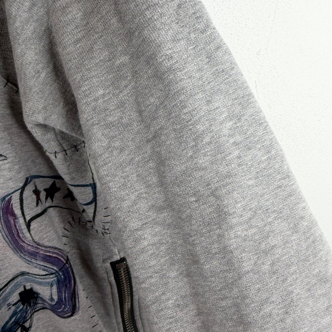 Balmain Gray Patchwork Graffiti Zip Up Hoodie
