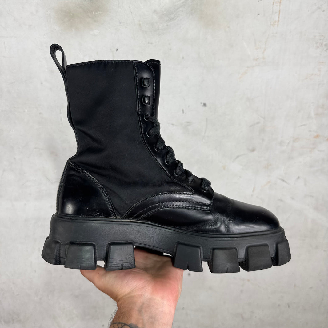 Prada Leather Nylon Monolith Boots