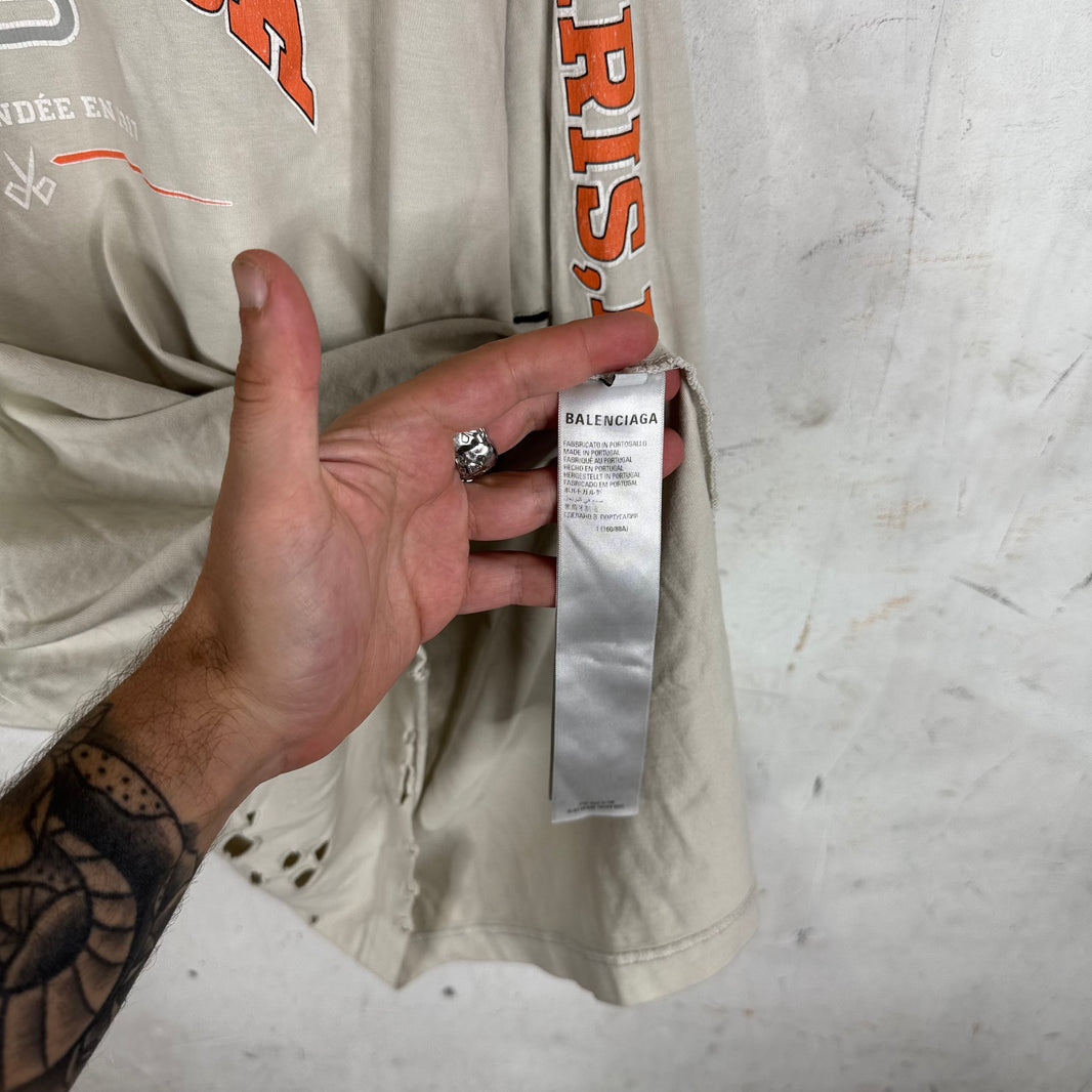 Balenciaga Beige Maison Distressed LS T-Shirt