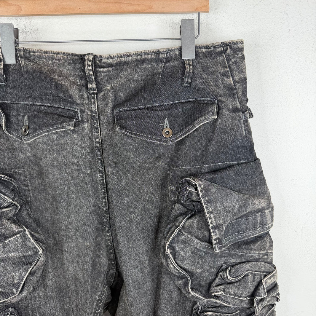 Julius Acid Black Helioz Open Knee Cargo Jeans
