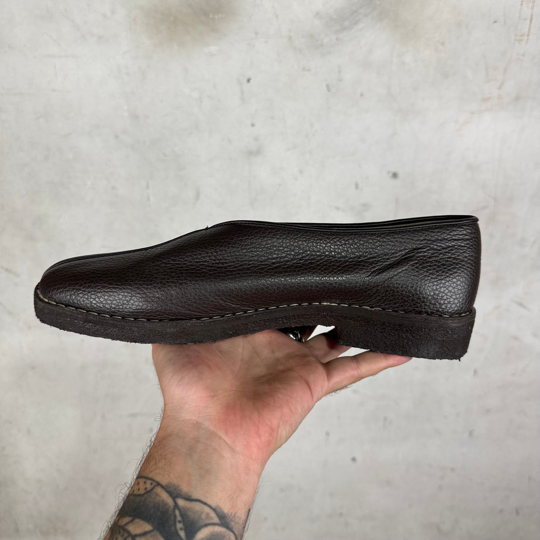 Lemaire Brown Leather Piped Slippers