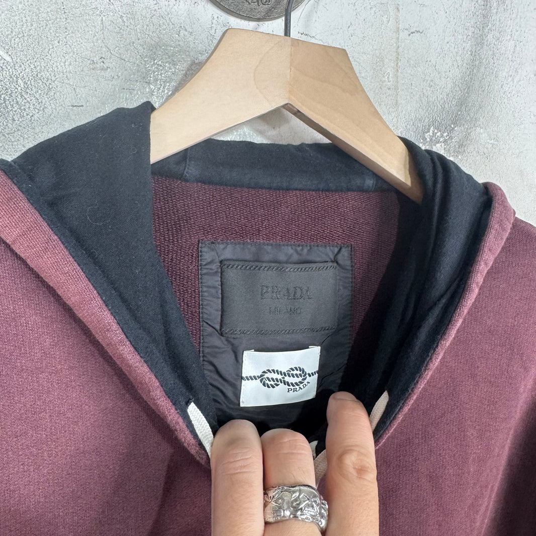 Prada Color-Blocked Rubber Badge Half Zip Hoodie