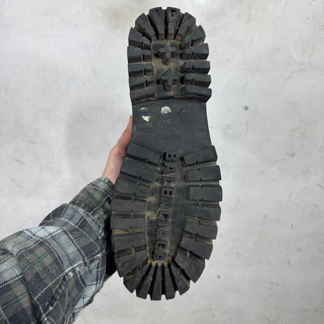 Balenciaga Black Distressed Canvas Strike Boots