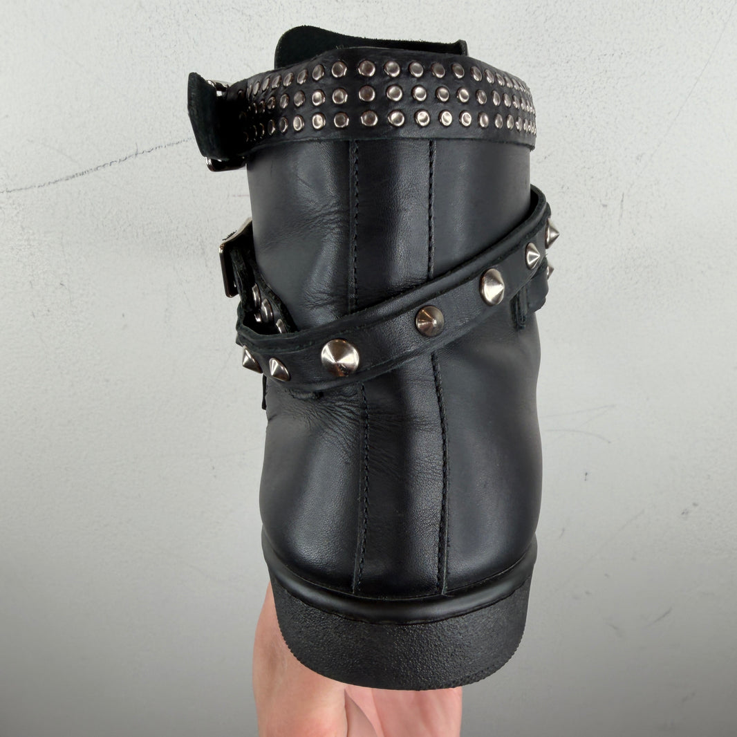Saint Laurent Leather Studded Strapped Sneakers
