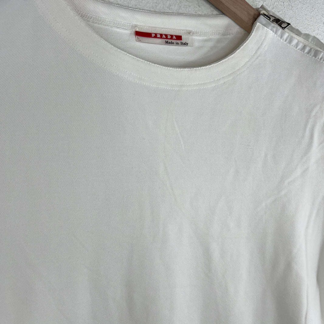 Prada White Zipper Detail T-Shirt