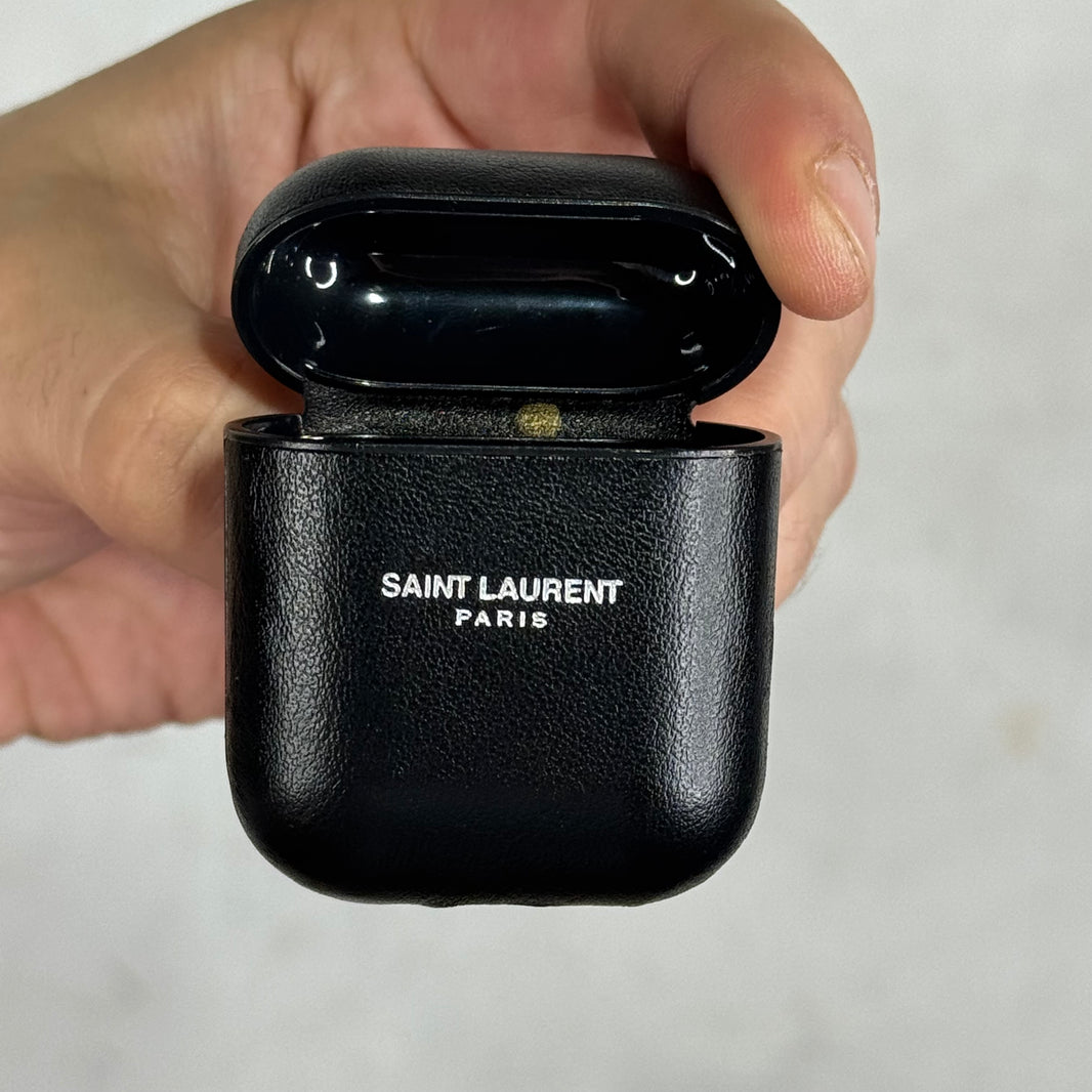 Saint Laurent Black Leather Logo Airpod Case