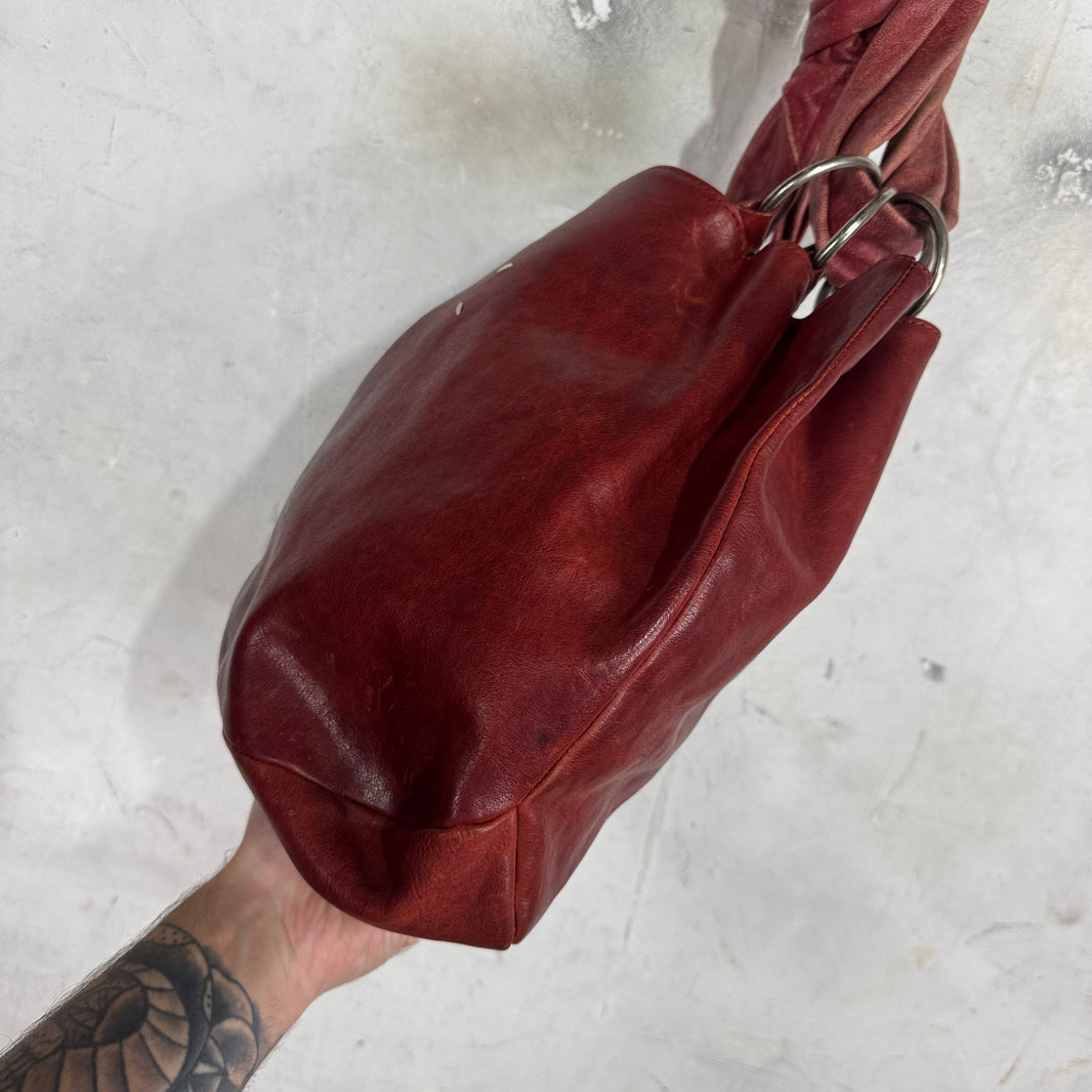 Margiela Red Leather Ring Tote Bag