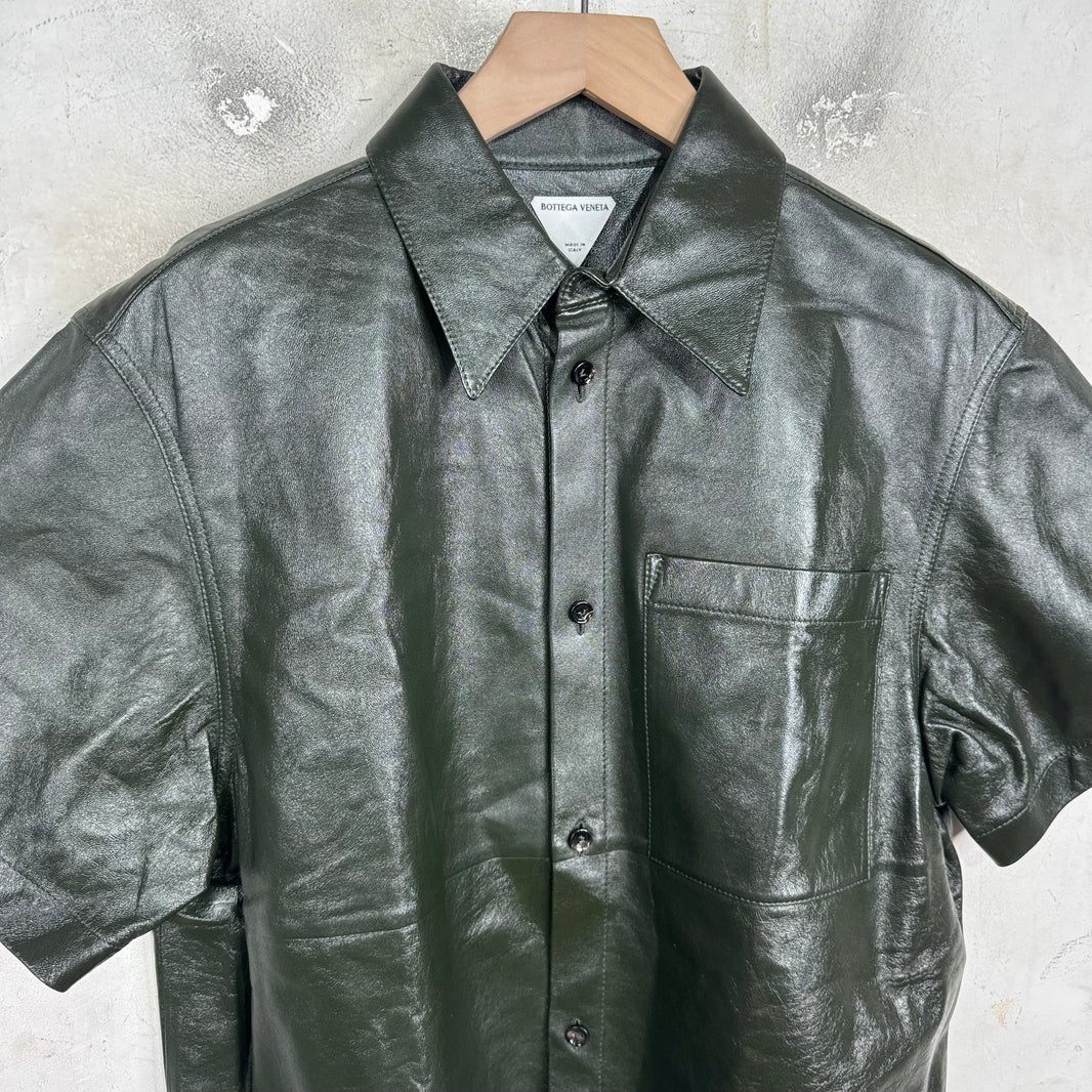 Bottega Veneta Green Leather S/S Shirt