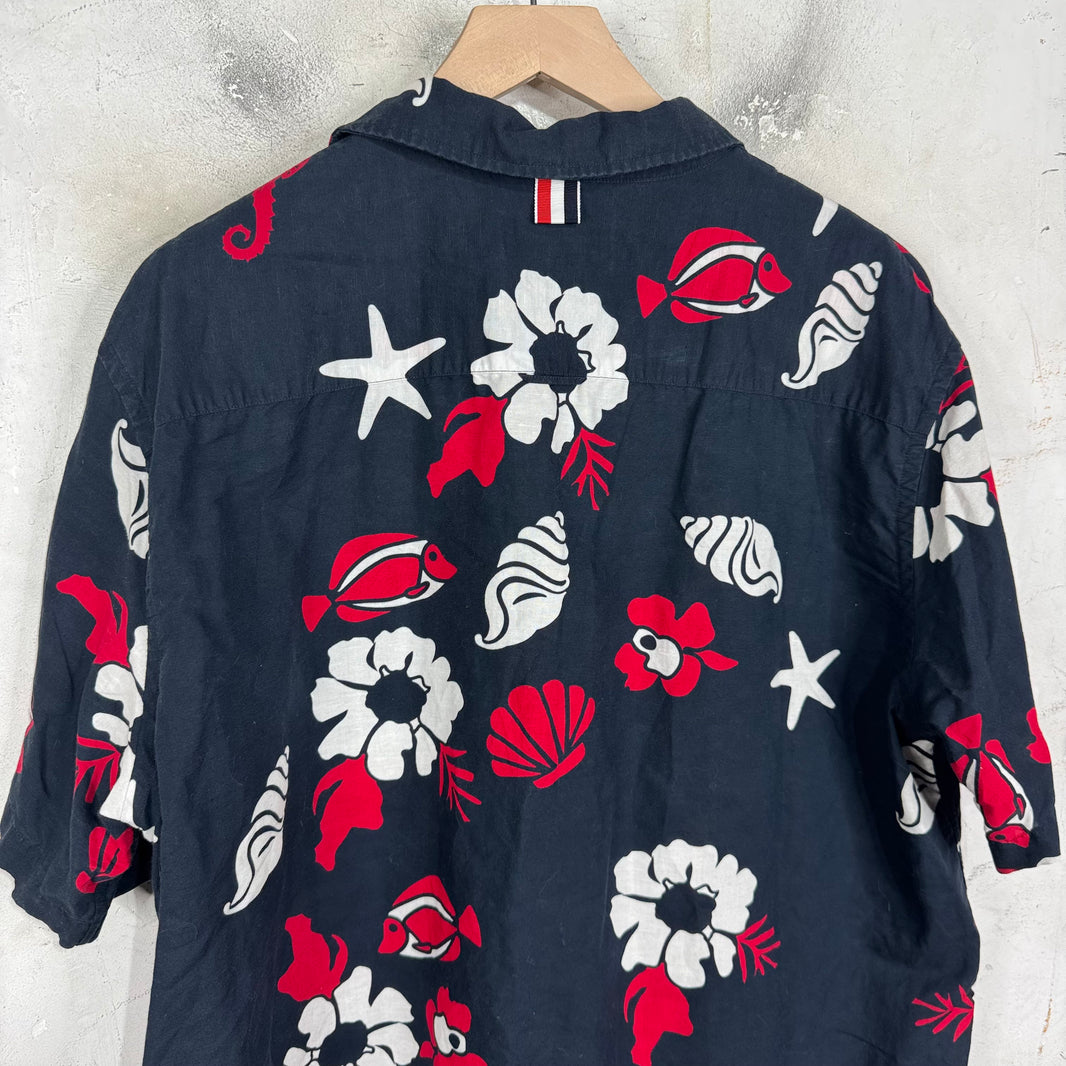 Thom Browne Navy Ocean Print Shirt