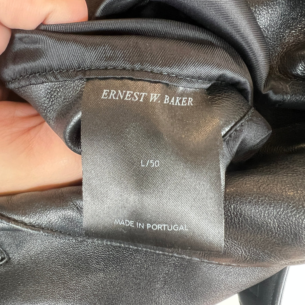 Ernest W. Baker Double Breasted Black Leather Trench Coat