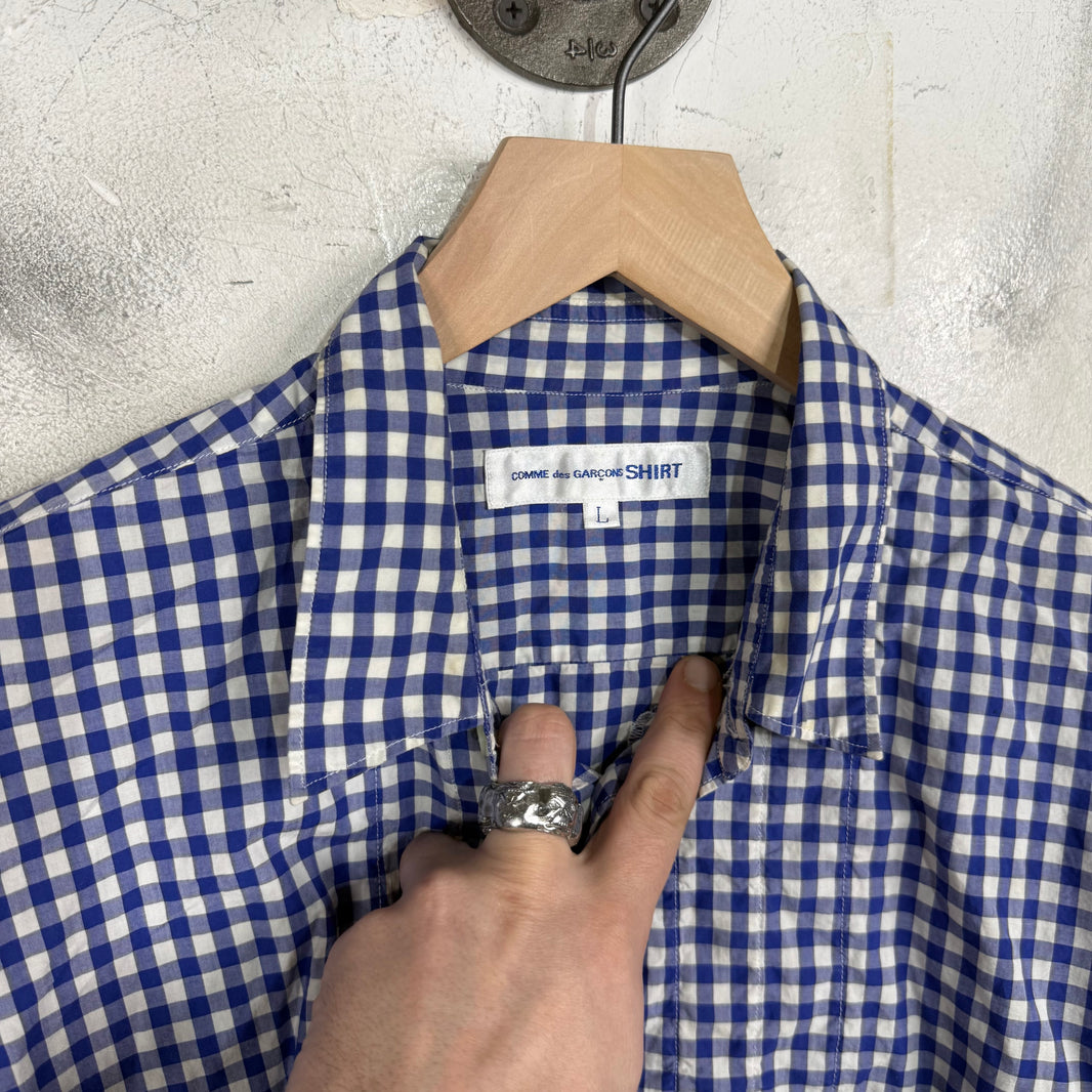 CDG Plaid Pleated Button-Up Shirt