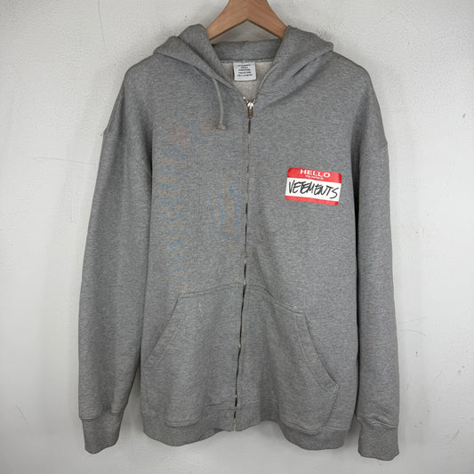 VETEMENTS Gray Name Tag Zip Up Hoodie