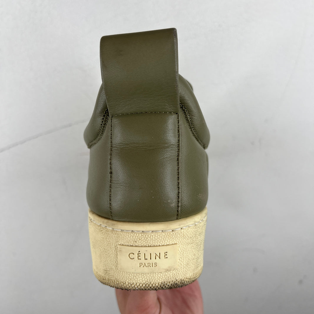 Celine Olive Leather Slip On Sneakers