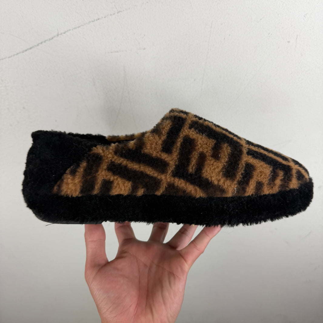 Fendi Zucca Shearling Slippers