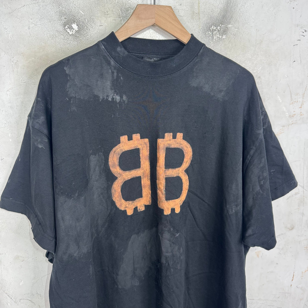 Balenciaga Mudded Bitcoin Logo T-Shirt