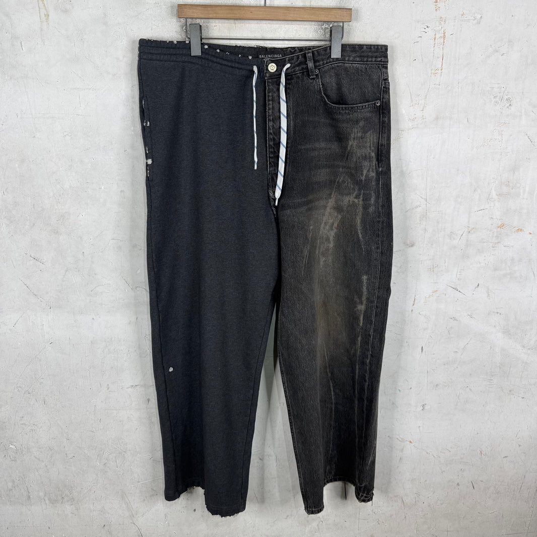 Balenciaga Hybrid Sweatpant/ Denim Drawstring Pants