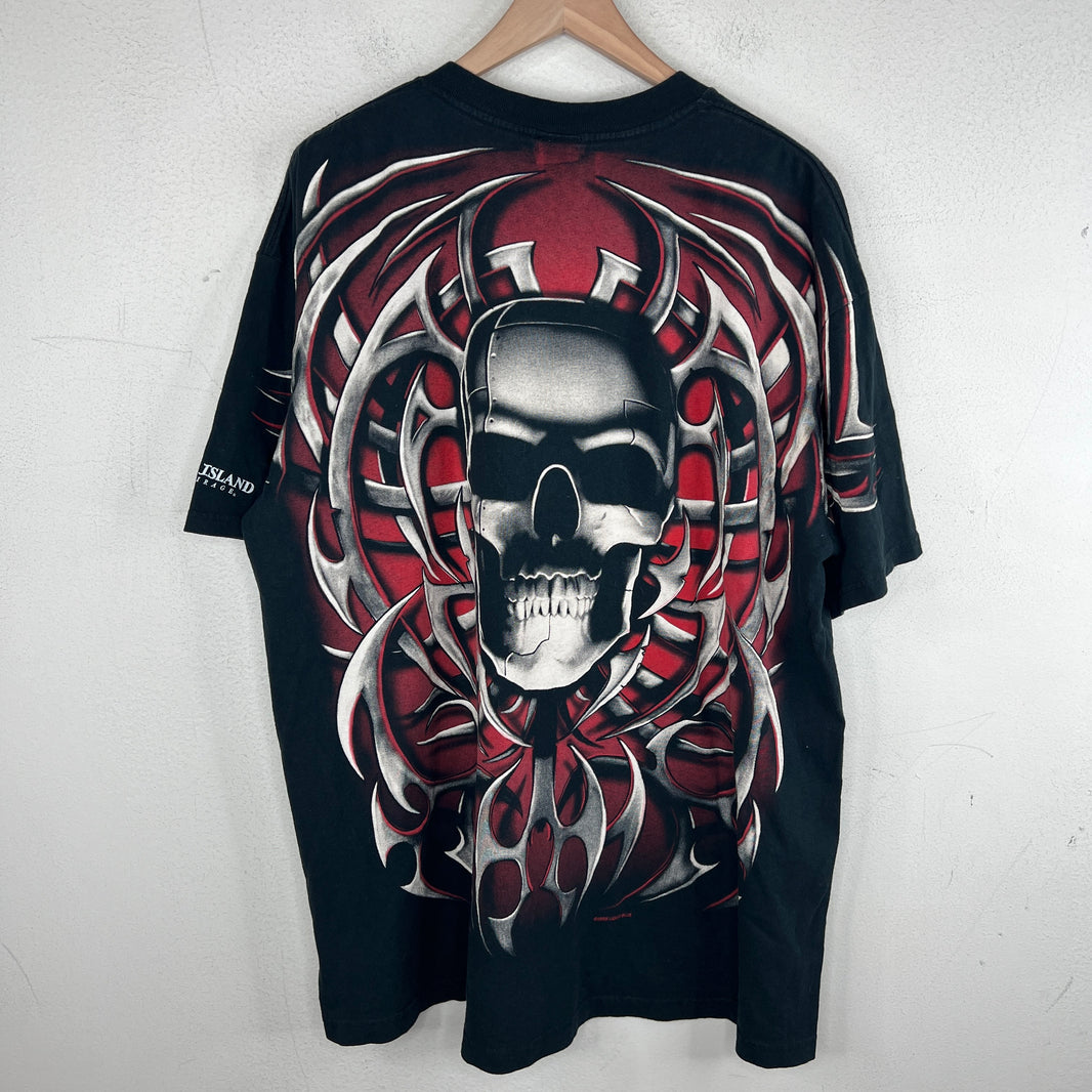 Vintage Tribal Skull Liquid Blue T-Shirt