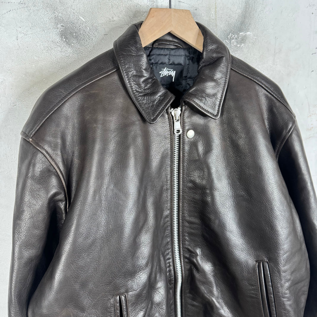 Stussy Brown Leather Flight Bomber