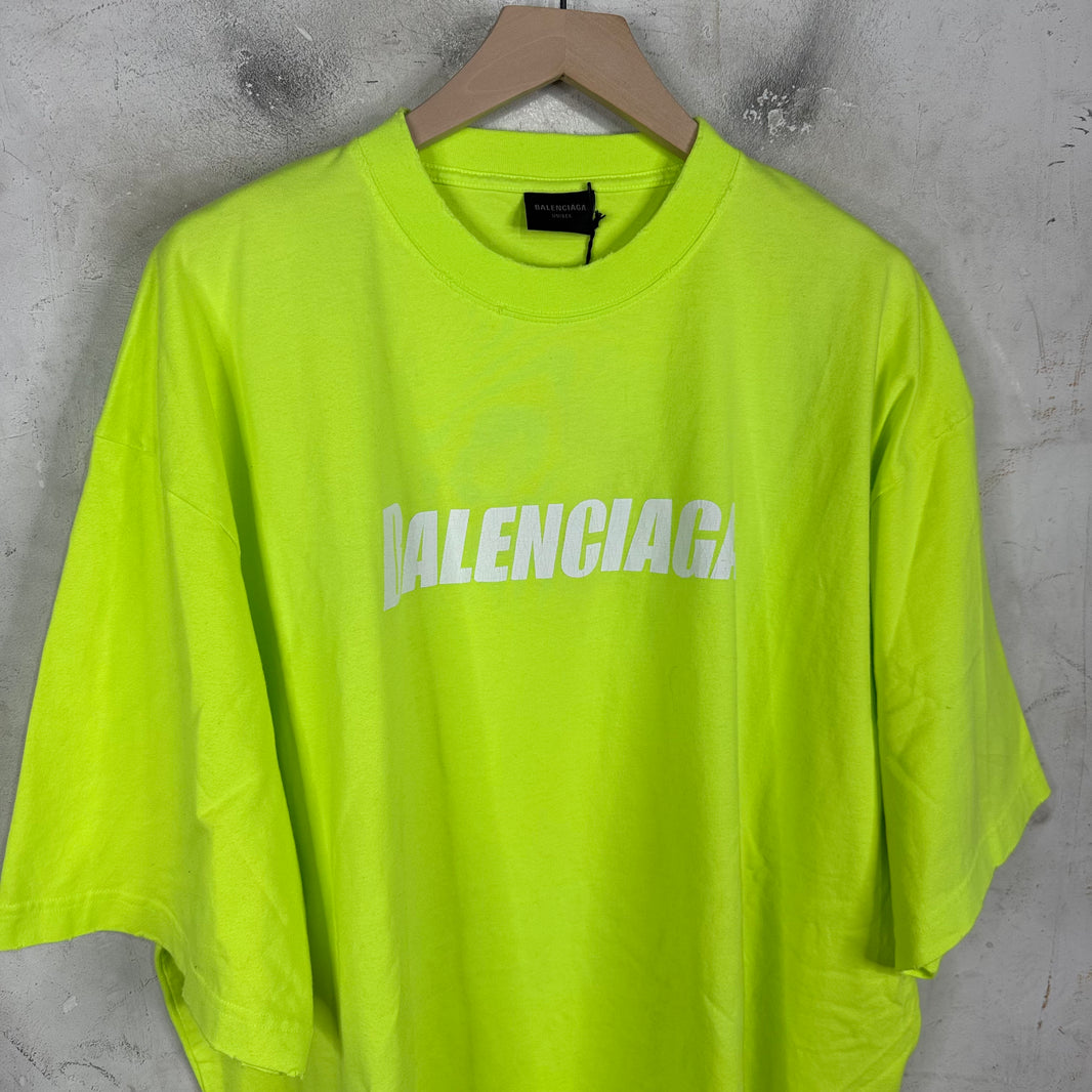 Balenciaga Neon Cracked Cap Logo T-Shirt