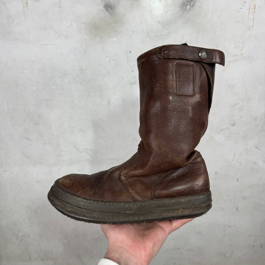 Rick Owens Brown Leather Pull Boots