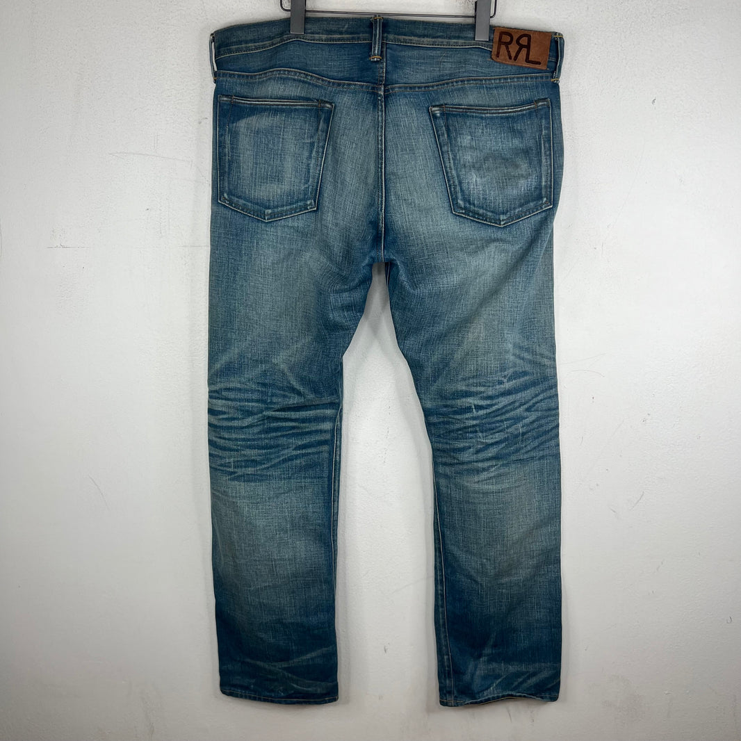 RRL Blue Washed Repaired Jeans