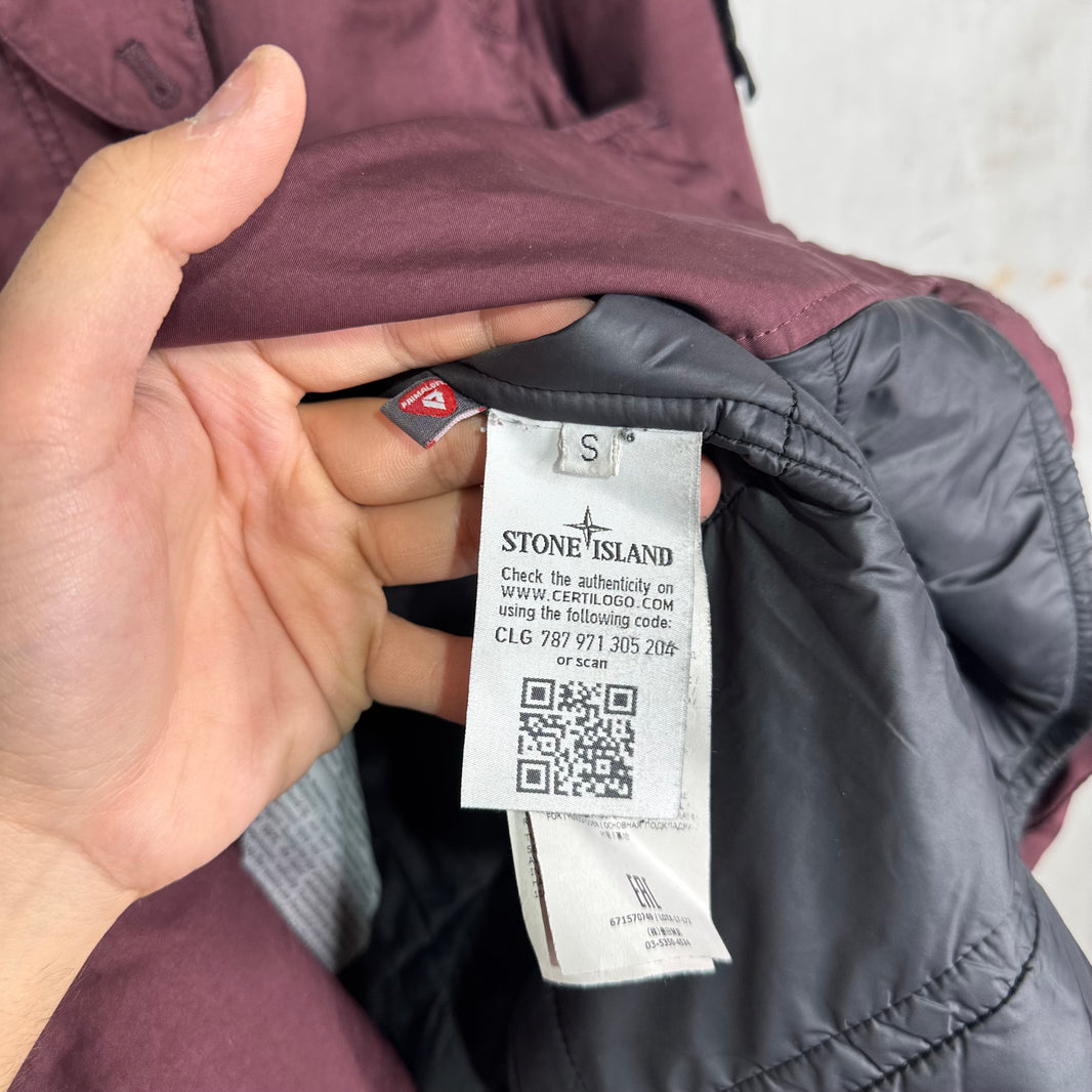 Stone Island Maroon Waxed Long Jacket