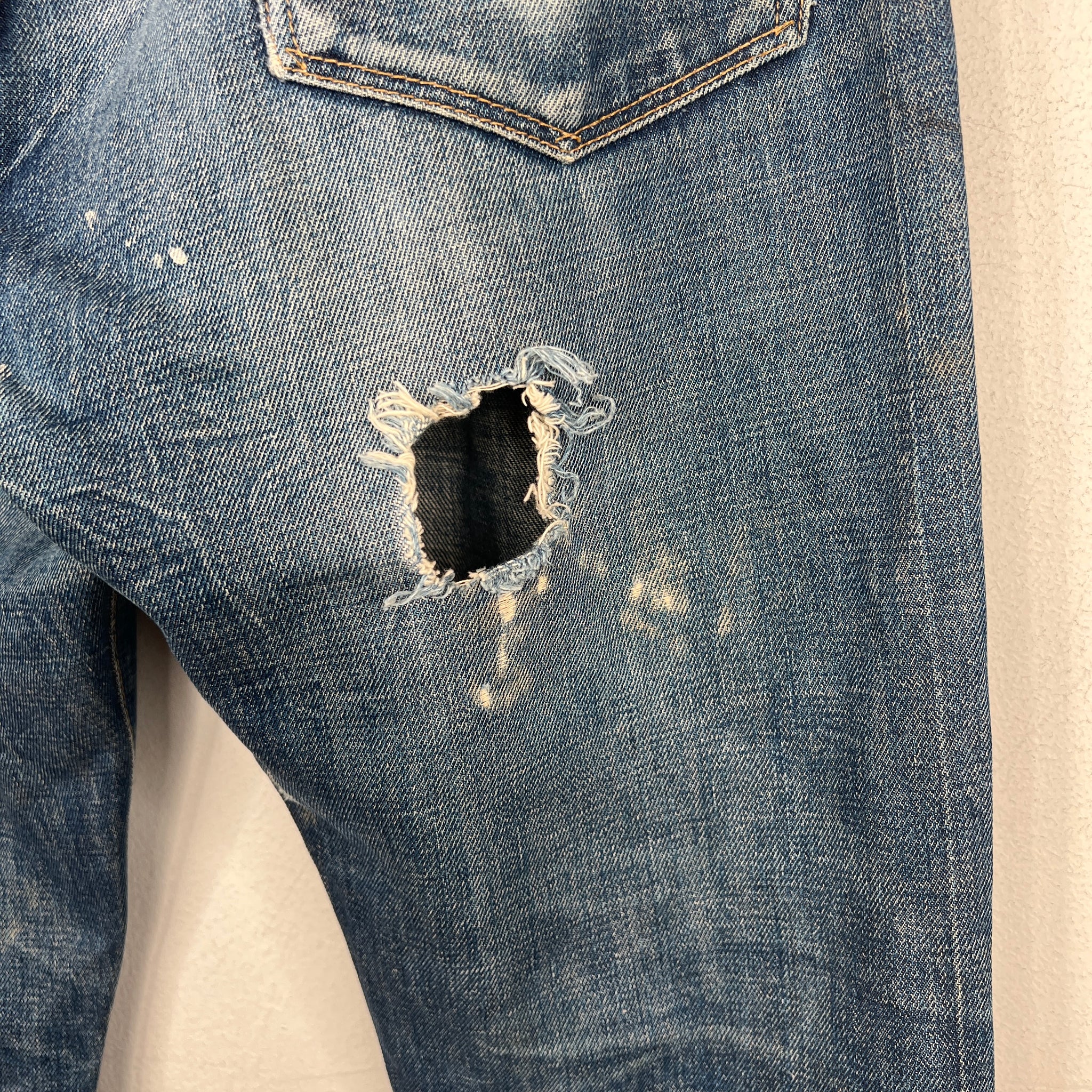 RRL Distressed Knee Cut Denim Jeans