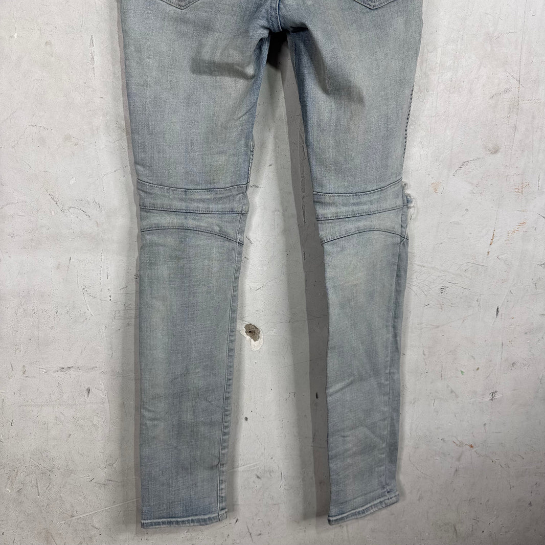 Balmain Light Wash Distressed Biker Jeans