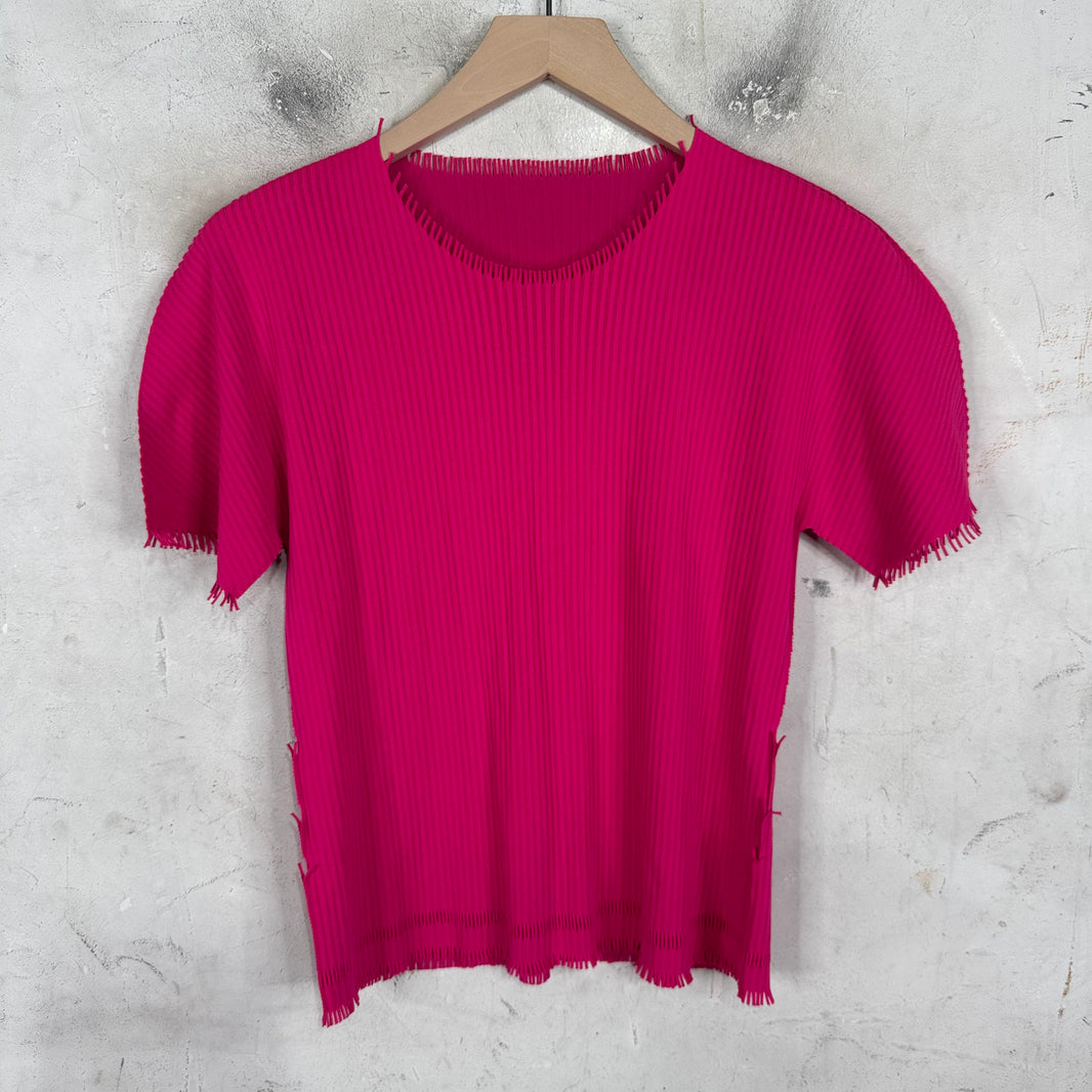 Issey Miyake Pleates Please Pink Fringed T-Shirt