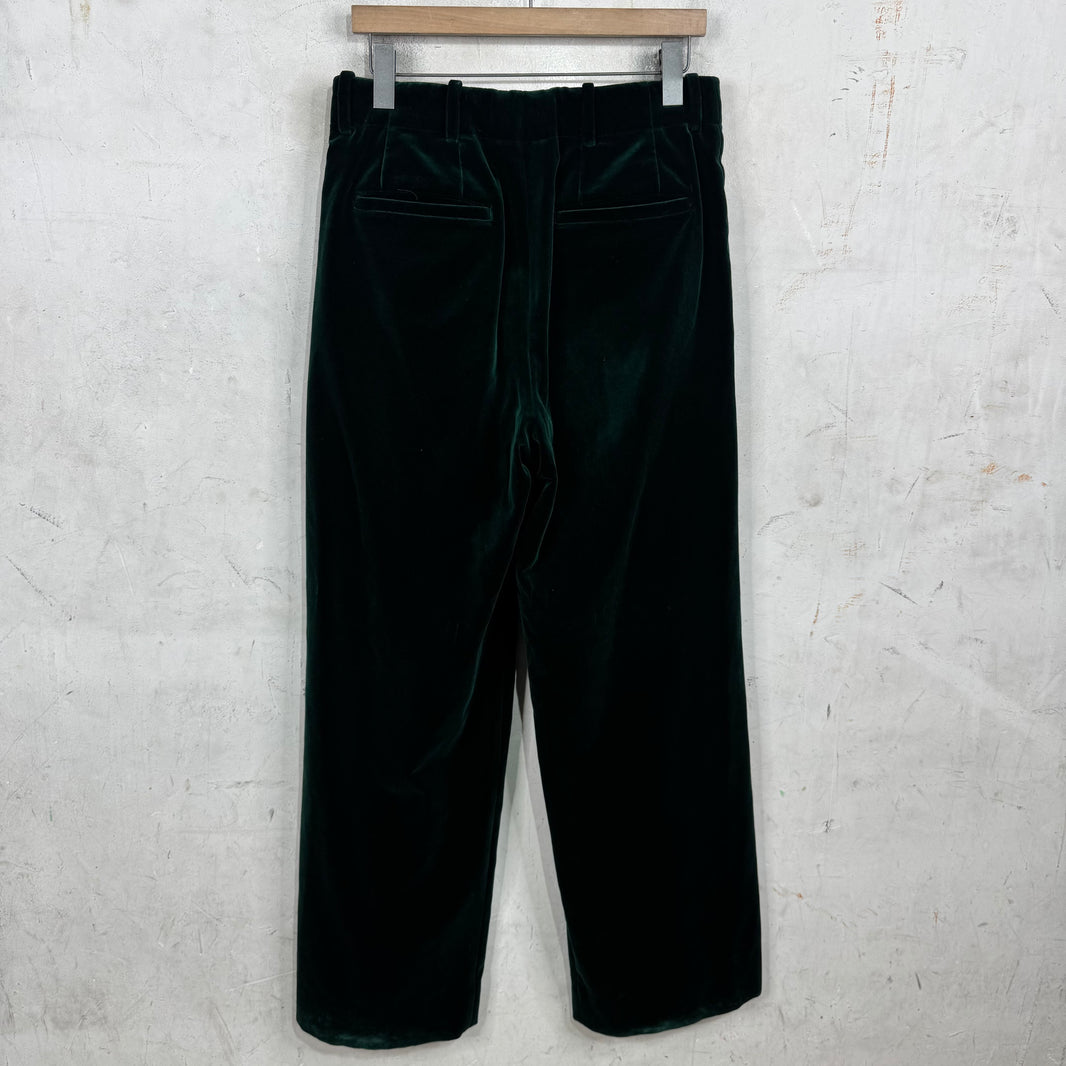 Louis Vuitton Green Velvet Pleated Baggy Trousers