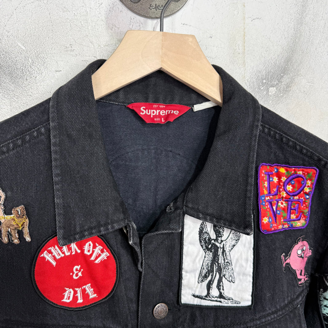 Supreme Patches Denim Trucker Jacket Black