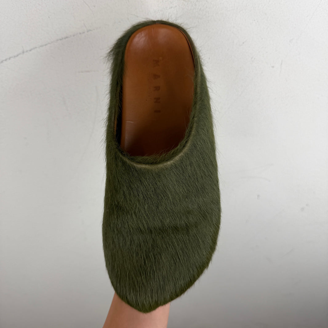 Marni Green Fuzzbit Mules