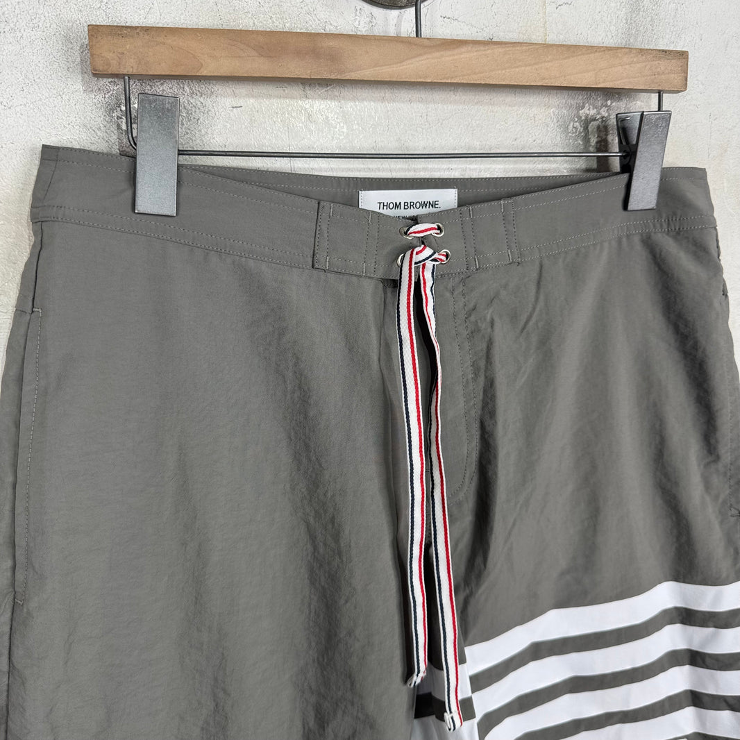 Thom Browne Grey Leg Striped Swim Trunks