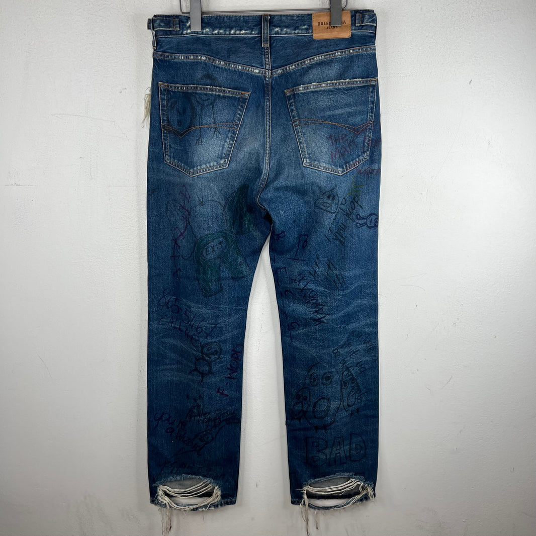 Balenciaga Dark Wash Scribble Jeans