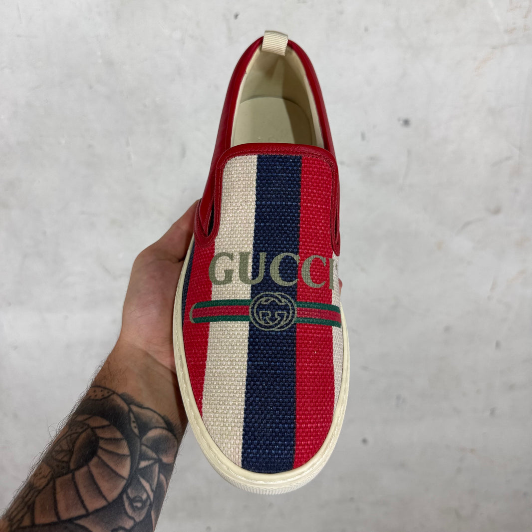 Gucci Striped Logo Slip Ons
