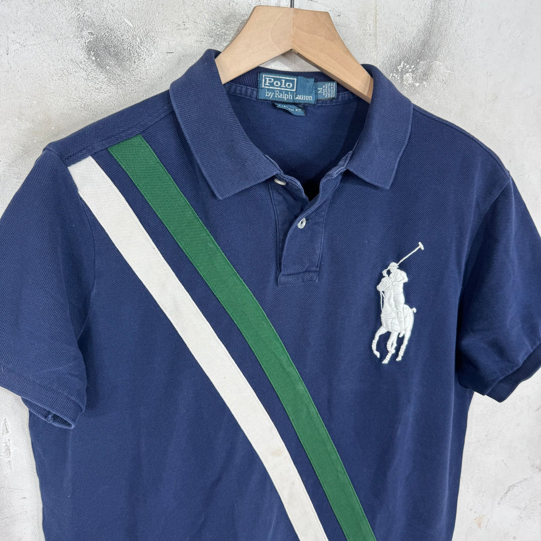 Ralph Lauren Navy Big Horse Green/White Diagonal Stripe
