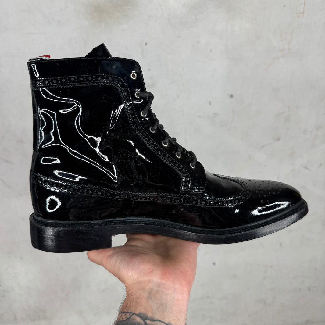 Thom Browne Patent Leather Wing-Tip Lace Up Boots