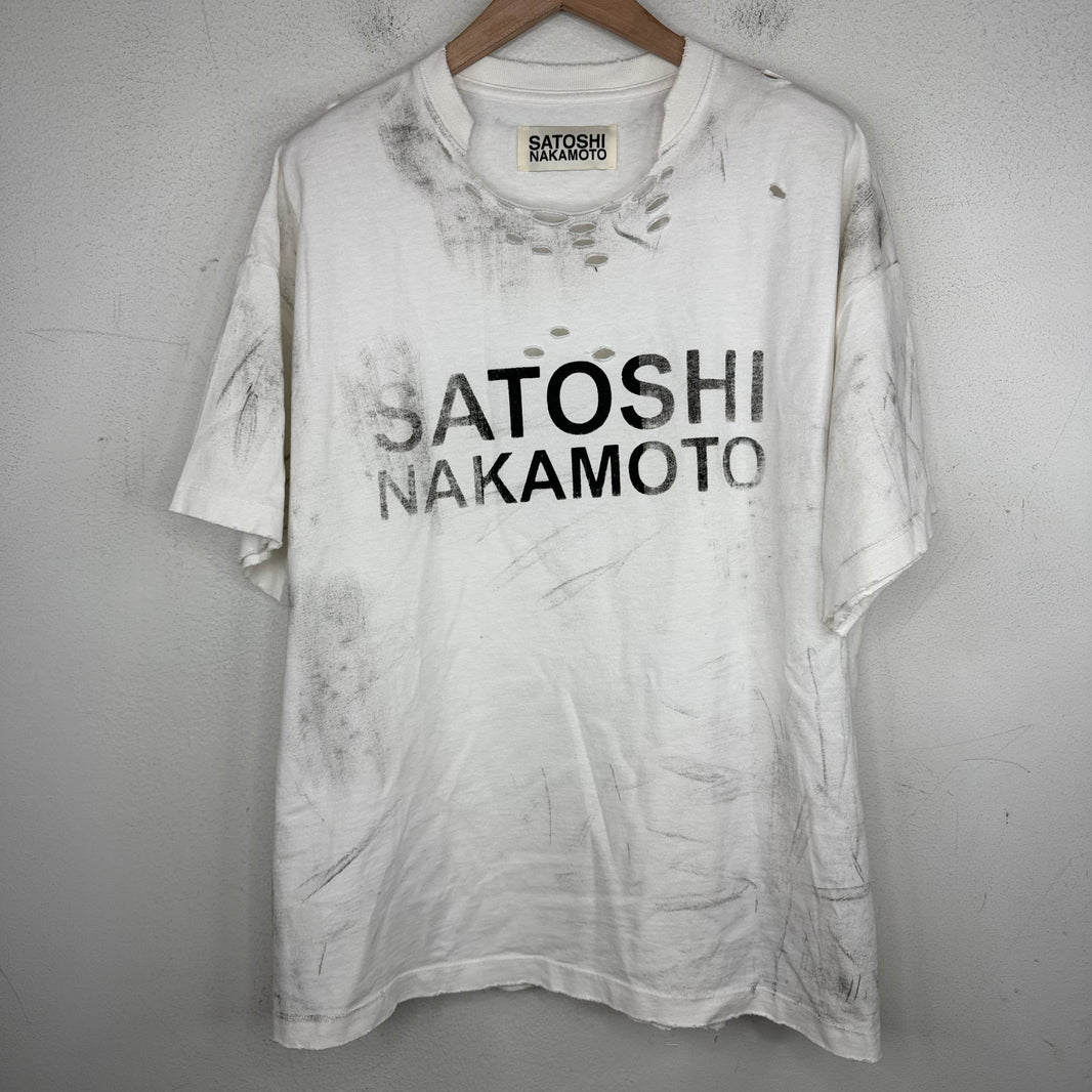 Satoshi Nakamoto Distressed White Logo T-Shirt