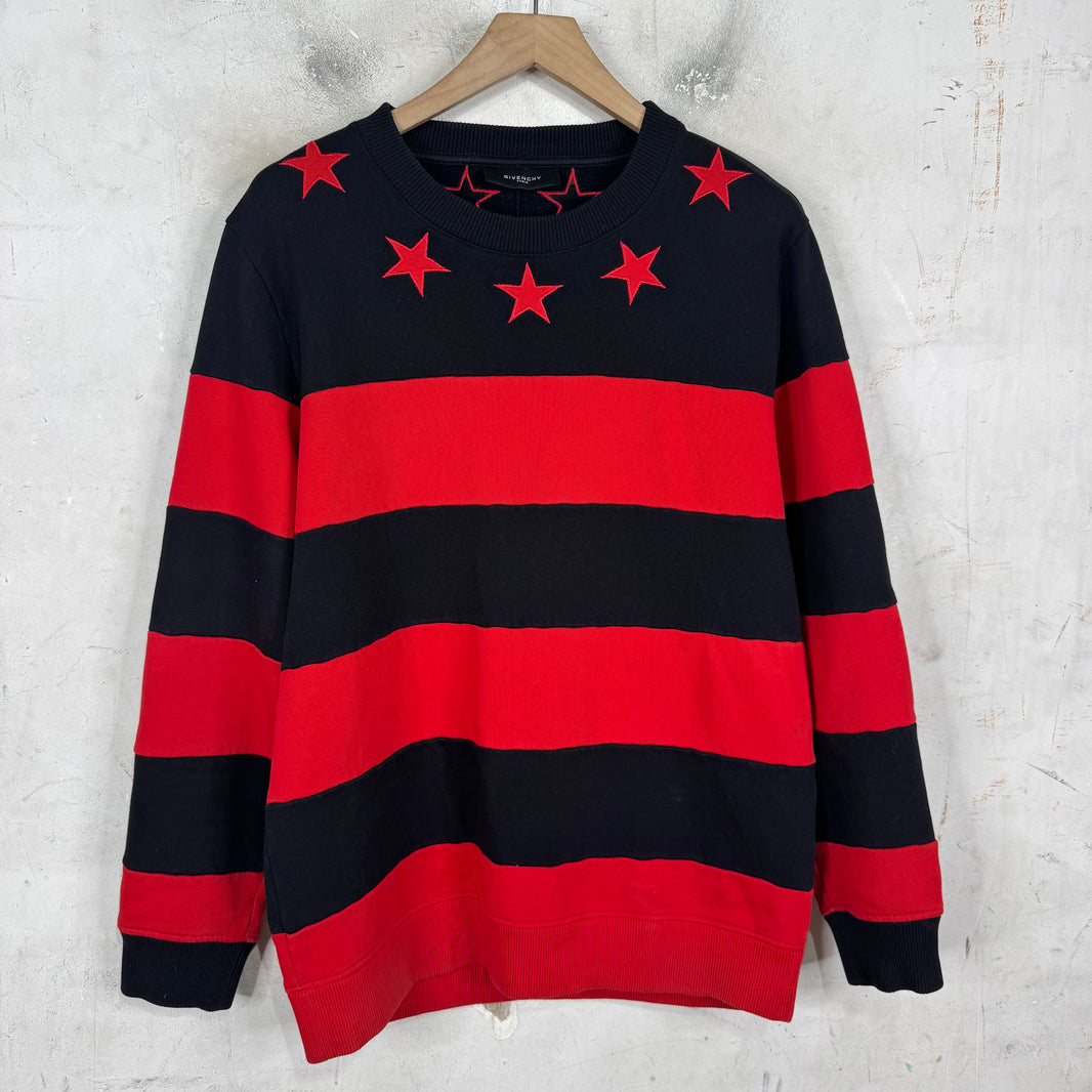 Givenchy Star Collared Striped Crewneck